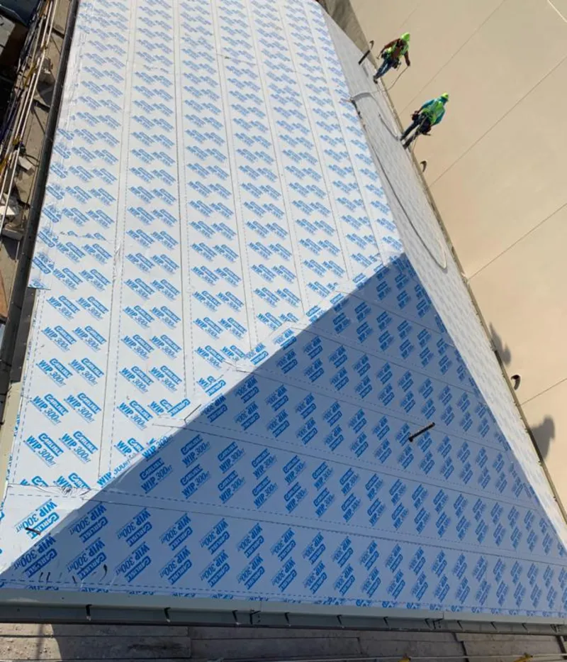 Professional roofers installing underlayment on a metal roof in Havelock